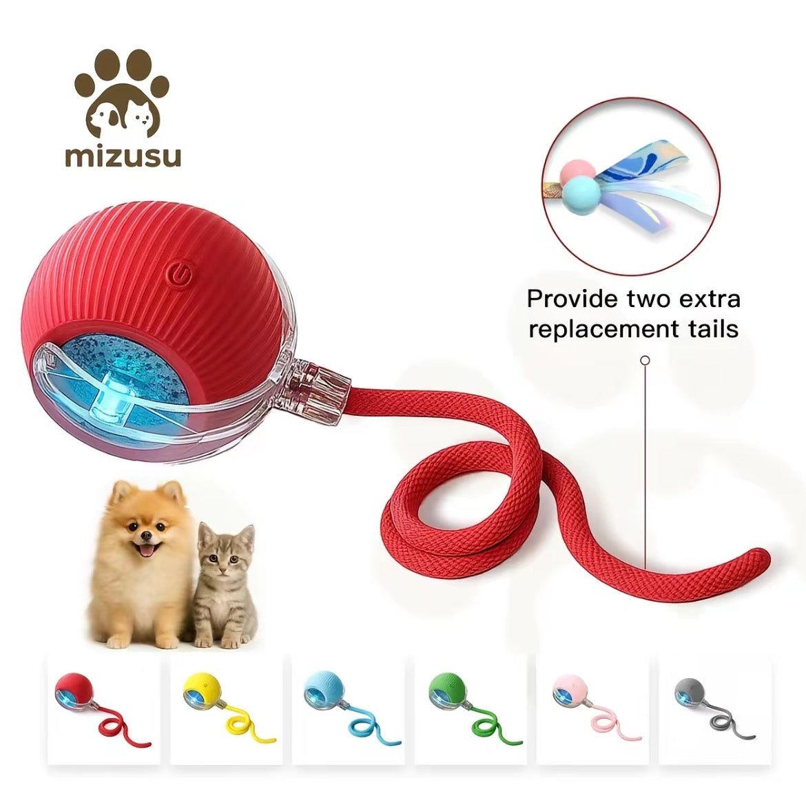 Interactive Cat & Dog Teaser Toy with Two Additional Tails, Kitten Rolling Ball Toy, Pet Supplies, Dog & Cat Accessories Cute Dog Toys